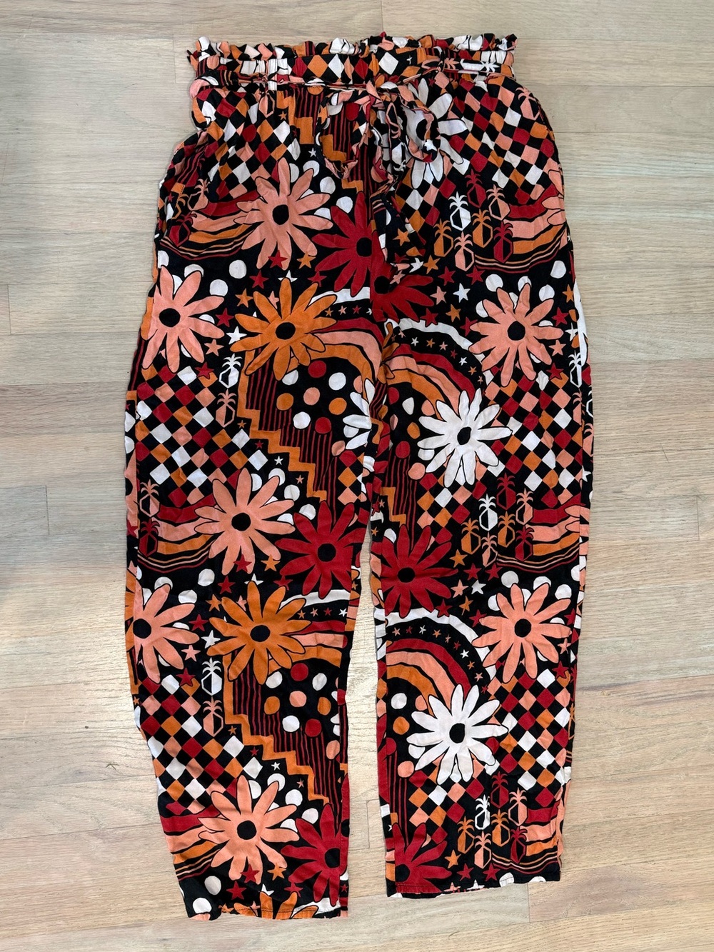 FARM Rio for Anthropologie Floral & Checker Tie Waist Trousers